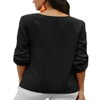 Sanviglor Women Blouse V izrez Košulje od punog boja Elegantna tunika košulja plaža crna l