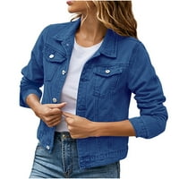 Traper jakna za žene uznemirene jean jakne dugme gore Vintage Western kamiondžija jakna od brazde blue