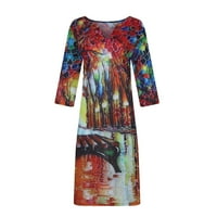 Haljine za prodaju za žene za žene s kratkim rukavima Digitalna haljina za ispis V-izrez midi fit i