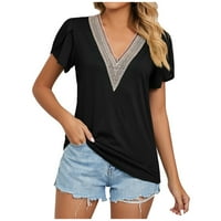 Žene ljetne vrhove bluza Čvrsti kratki rukav povremeni ženski majica V-izrez Black XL