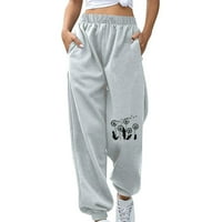 Ženska modna pada Zima Dukset plus veličine Maslačak tisak čipke za čipke elastične struke duge hlače casual fitness teretana Sport pantalone Sivi XXL
