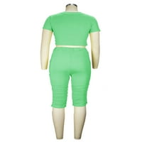 Capreze Dame Jogger set posada izrez Dvije odjeće kratki rukav trenerke casual pidžama visoki struk zvezni zveznici zeleni 3xl