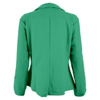 Xinqinghao Women Comfy dugih rukava Radni kaput Jakne od pune boje otvorene prednje dnevne jakne moda isključuju jakne od vrata zeleni xxxl