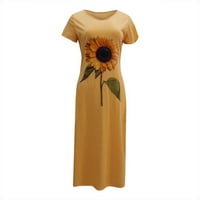Phonesoap modne žene labavi suncokret tisak kratkih rukava bočna podijeljena O-izrez casual haljina