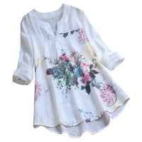 Majice za žene Vintage V-izrez cvjetni ispit za patch dugih rukava Top majica Bluusesize m