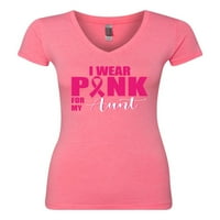 Divlja Bobby-ova svijest za dojke nosim ružičastu za moju tetku Žene Junior Fit V-izrez Tee, vruće ružičaste,