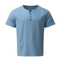Muška majica Ljetna puna boja Top košulja Pamuk i posteljina kratki rukav V izrez Top Dugme Modni casual