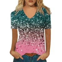 Ženski Ljetni vrhovi Ženska majica kratkih rukava Ispiši s imitacijom V-izrez Pamuk TOP PINK PINK, XL