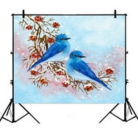 7x5ft Zimski pejzaž sa bobicama snežne pozadine, plave ptice sjede na filijali Fotografiju pozadine