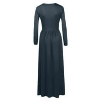 Elegantne haljine za žensko čišćenje dugih rukava okruglo haljina za okrugli vrat Čvrsti džepni haljini za žene Sling Crew vrat Radni duljina gležnja, tamno siva, xl