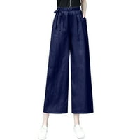 NJSHNMN ženske hlače sa visokim strukom za izvlačenje sa džepovima udobne pantalone sa džepovima