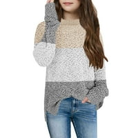 Djevojke zimske debele pletene prugaste ispis dugih rukava za okrugli vrat topli džemper