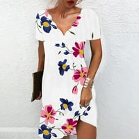 Ženska ljetna casual kratkih rukava kratkih rukava Swing haljina V-izrez cvjetni ispisani plažni odmor