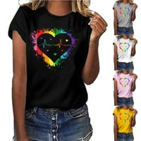 Valentinova majica za žensku majicu Love Heart tiskane košulje kratkih rukava Grafički tinejdžer Ters Casual Loose Fit Bluzes Pulover Thirts Majica