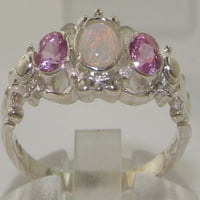 Britanci napravio je 10k bijeli zlatni prirodni opal i ružičasti turmalin ženski trilogijski prsten - Opcije veličine - veličine za dostupnost