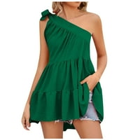 Ženske haljine bez rukava, puna casual mini jedno ramena ljetna haljina zelena 2xl