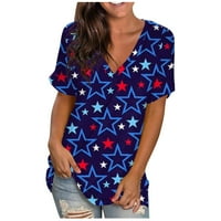 Bazyrey Womens Ljetni vrhovi Grafički tiskani bluza Ženski okrugli vrat Ležerne prilike kratkih rukava Lose Tornic T-majice Plavi XL