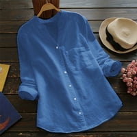 Ženska T Ženska pamučna posteljina casual čvrsta majica dugih rukava bluza s vrhovima ženska odjeća