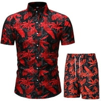 Wendunide Polo majice za muškarce Muško ljeto dvodijelno plaža od 3 komada kratkih rukava i kratkih rukava hlače setovi crveni xxxl
