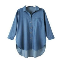 Glonme Women gumb dolje traper košulja Labavi majica s majicom s visokom rukom svijetlo plava 3xl