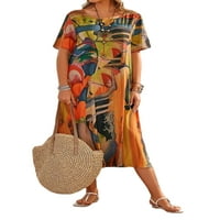 Beiwei žene Maxi haljine sažetak tiska duga haljina posada vrat ljeto plaža suncobran boemian dame kratki