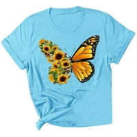 Daqian Womens Plus Veličina T-majice Ženska Ležerne prilike leptir suncokret tiskana majica kratkih