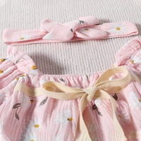 Eyicmarn Baby Girl Ljeto odijelo, kratki rukav za vezanje prednje cvjetne print rub s odjećom za glavu