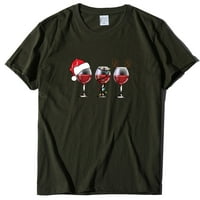 Ženski vrhovi ženske božićne ležerne majice vino staklo tiskane kratke majice bez rukava vojska zelena