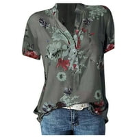 Qcmgmg ljetne majice za žene s majicom s dolje cvjetne labave košulje casual kratkih rukava Henley Tee Siva 4xl