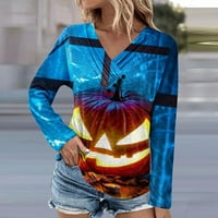 Ballsfhk Bluze za dugih rukava za žene Casual V rect Dugme Down majica Halloween Print bluza s labavim