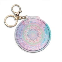 Okrugla sklopiva PU kožna kompaktna zrcala kozmetika sa ključem za torbicu za putovanja - Plava cvijeća Mandala