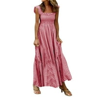 B91XZ haljine za žene ženske ležerne ljetne duge haljine bez rukava s rukavima plus veličina ljetne haljine crvene boje, xxl