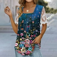 Navedena ženska četvrtasta izrezana čipka majica kratkih rukava cvjetni print Top bluze za žene srušeno