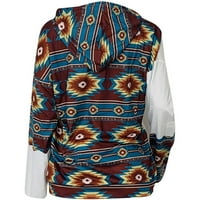 Susanny Womens plus duks s kapuljačom Veliki džep geometrijski aztec dugi rukav pulover duksev sa dugim