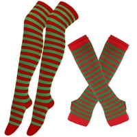 Kiskick Stimming Strimped zimske rukavice set, set gustih rukavica bez prstiju i božićne čarape za mršavljenje