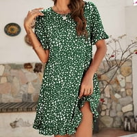 Symoid Maxi haljina za žensko-leopard tiskane posade izvratnog vrata kratka leđa duga ruff haljina zelena