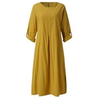 Ženske oblače sa klinosnim rukavima A-line Maxi Fashion Scoop vrat Solid Ljetna haljina Đumbir 2xl