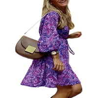 HAITE ženski rukav V mini haljine Bohemian čipko up ljetno plaža Sunderssy Party cvjetni ispis Line kratka haljina ljubičasta s