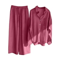 Jyeity modna ženska odjeća dvodijelna boja blokira u boji jednokraci s dugim rukavima kratke rukavice labave casual oblikovanje odijela za žene vruće ružičaste veličine m