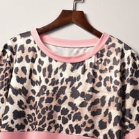 Ljetni vrhovi za žene Leopard tisak Boja blok prugaste majice kratkih rukava Ležerne prilike s labavim