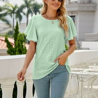 Ženski vrhovi Ljetni casual rucffle kratki rukav Crk izrez labavi bluza T-majice zeleno 2xl