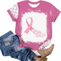 Košulje od raka dojke za žene Vintage Tee okrugli vrat cvjetni ispis bluza s kratkim rukavima majica