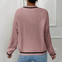 Ženska modna francuska prugasta s ležernim pletenim pletenim pletenim pletenim džemper vrhunski duks za žene Pink XXL