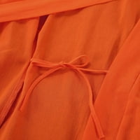 Omotajte ogrtač elegantno pamučno posteljina čipka za odmor labavo V-izrez tanka ženska haljina casual a-line narančasta midi haljina femme