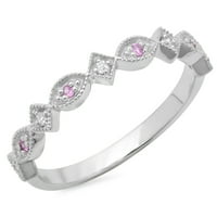 Kolekcija Dazzlingock 14k Round Pink Sapphire & Diamond Dame Vintage Style Spuštaj vjenčanica, bijelo zlato, veličina 4