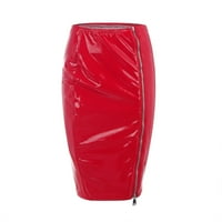 Shiny PU kožna suknja visoka struka Staklena bočna patentna patentna suknja Elastična suknja Slim Fit