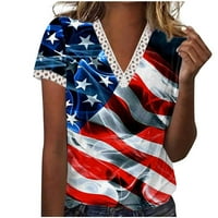 Ženska ljetna bluza s kratkim rukavima s kratkim rukavima na kratkim rukavima i pruge za tiskanje trake Top USA zastava tamno plava 4xl