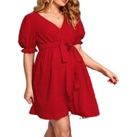 Ženska casual ravnica V izrez Linijski kratki rukav Crveni materinske haljine XL