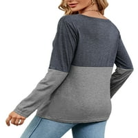 Dame vrhovi košulja u boji blok s dugim rukavima, elegantna bluza tunika Radni pulover Grey XL