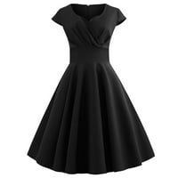 Žene Vintage kratki rukav V izrez Večernja za ispis Stranka maturalna haljina crna xxl